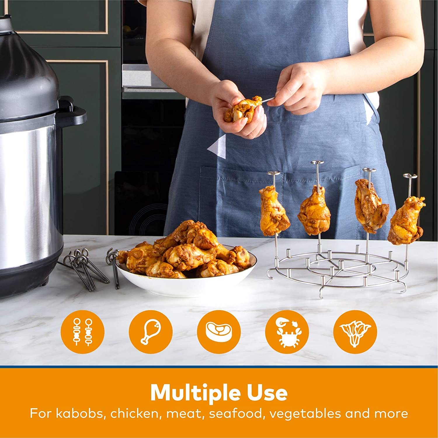 Soporte para brocheta de freidora de aire Compatible con 6 quart Air Fryer Instant Pot 304, juego de estante para brocheta de acero inoxidable, accesorios para parrilla de barbacoa