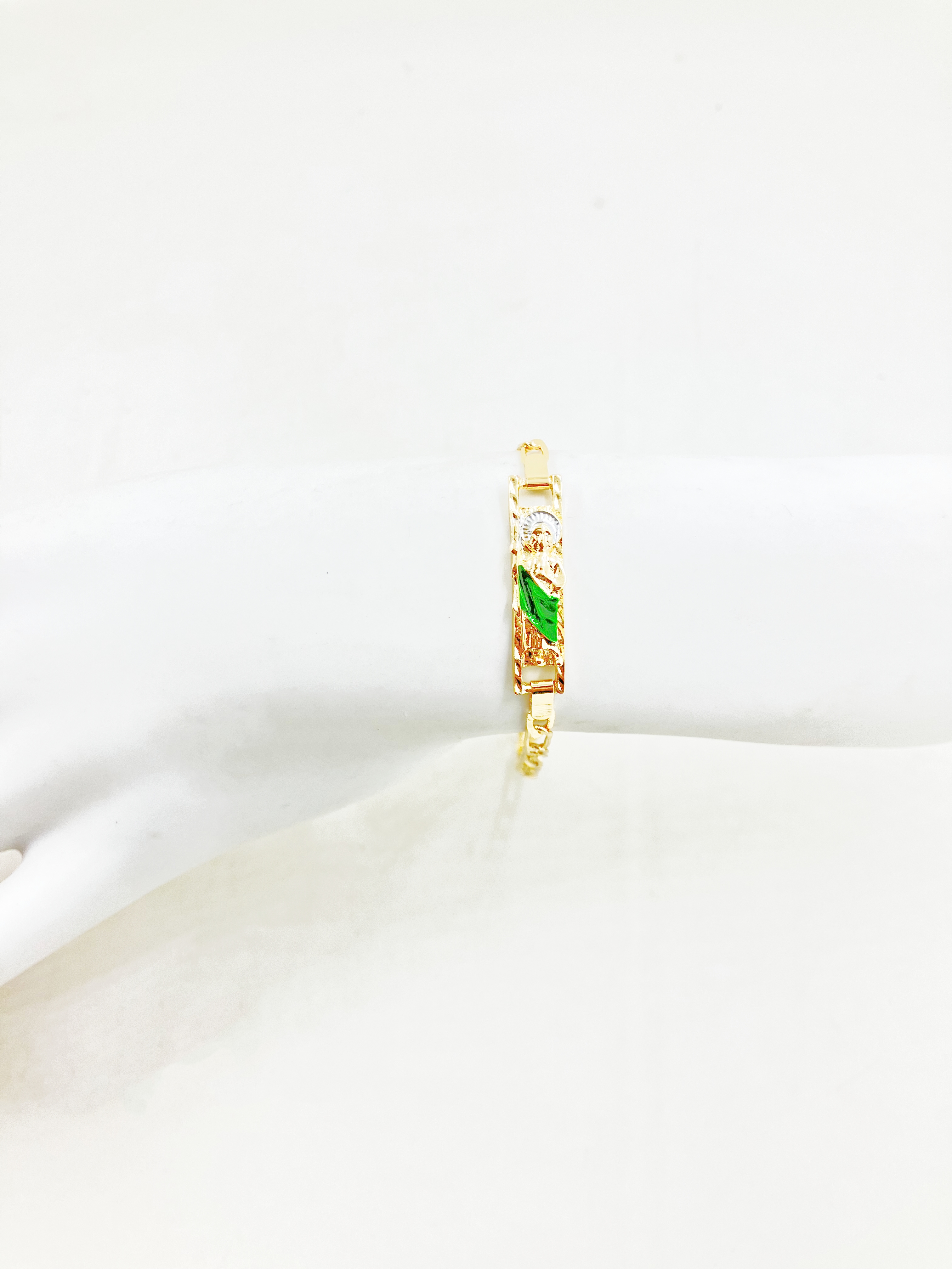 Simples e elegante pulseira fina feminina banhada a ouro St. Jude joias religiosas: 16.5 cm / Verde