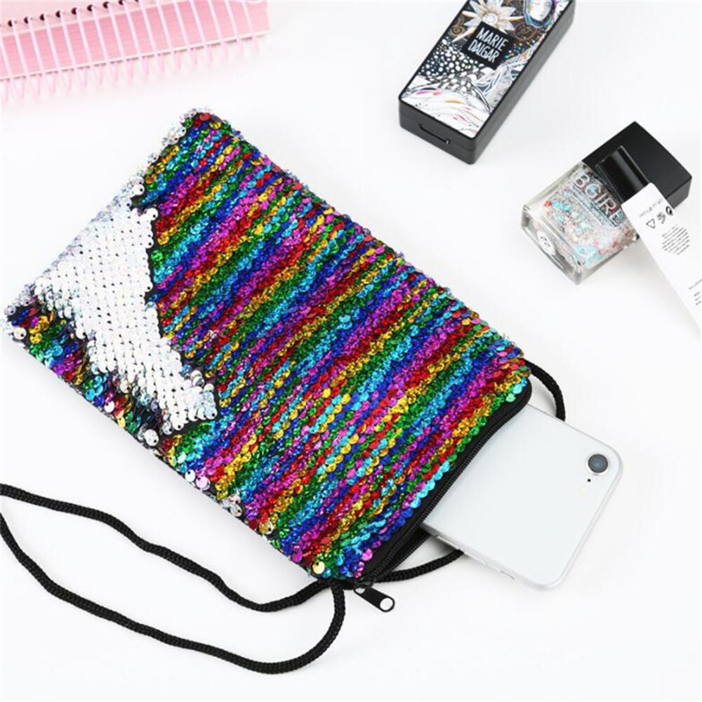 Kinderen Mermaid Pailletten Portemonnees One-schouder Crossbody Portemonnee Meisjes Lanyard Sequin Kleine Vierkante Zakken Handtassen