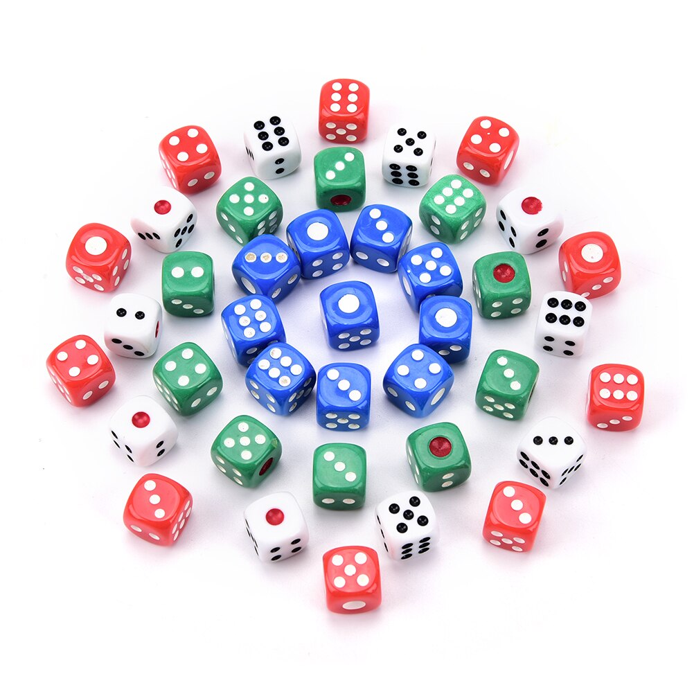 10 PCS Acrylic D6 Dice 6 Sided Gambling Small Dice For Playing Game White Red Green Blue 12*12*12mm