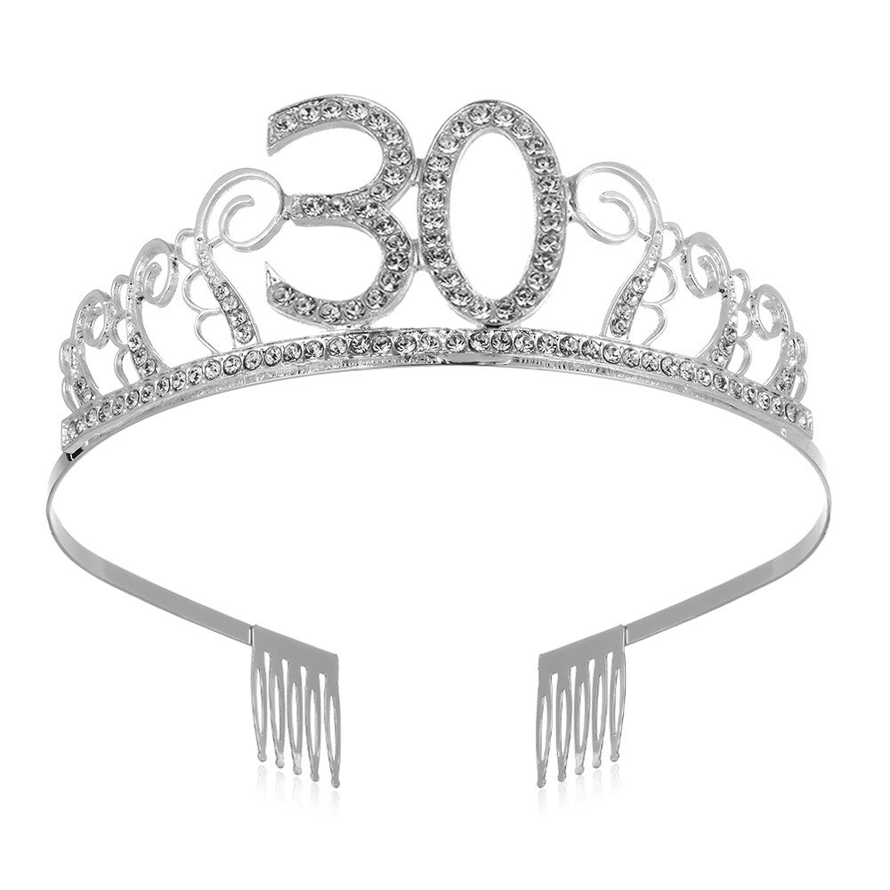 Décorations de fête d'anniversaire pour adultes, 30, 40, 50, diadème en cristal, couronne de princesse, accessoires, décoration de joyeux 30 ans: 30