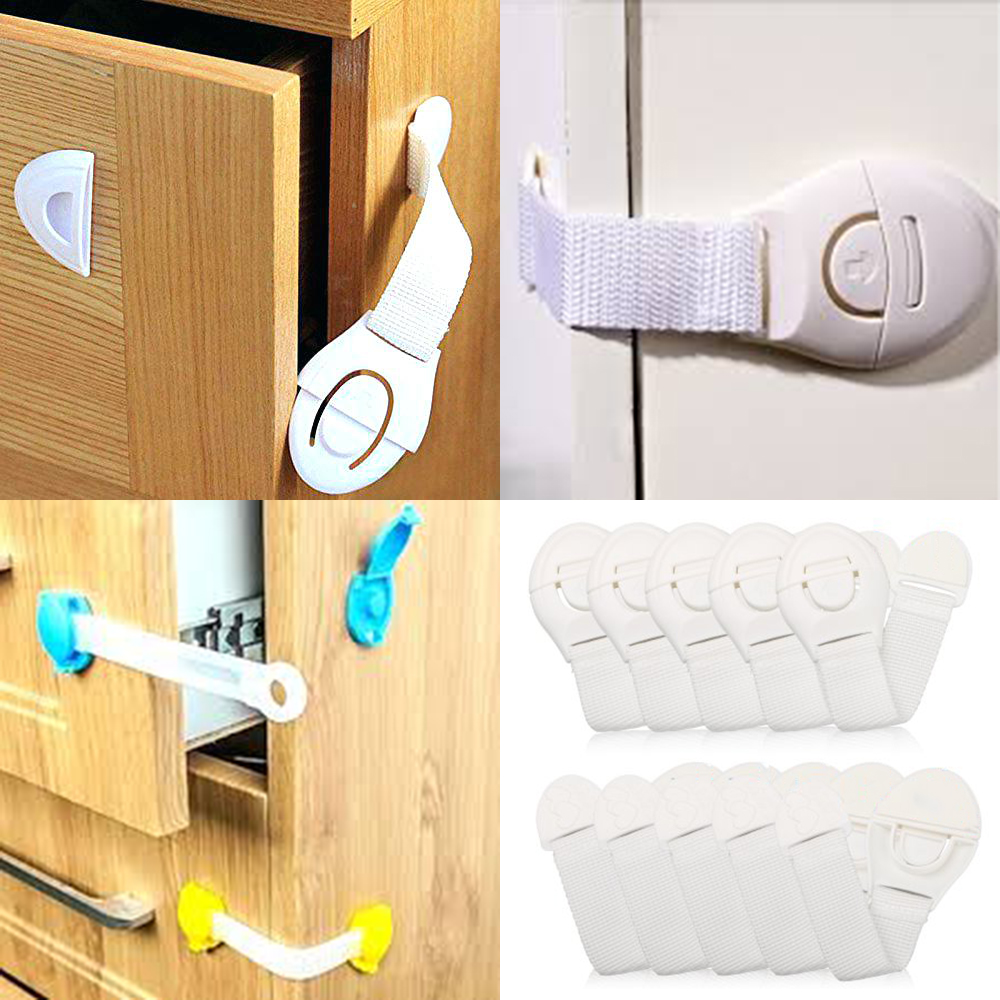10Pcs Kids Cabinet Lock Child Safety Protection Cupboard Doors Lockers Baby Drawers Refrigerator Toilet Plastic Stripes Latches