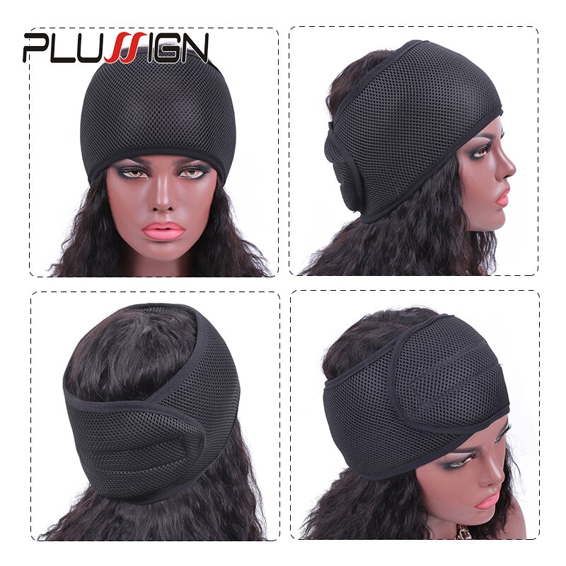 Plussign Mesh Wrap Big Hole Breathable Adjustable Stretch Towel With Magic Tape Wig Headband Edges Hair Wrap Wig Grip Band 5Pcs