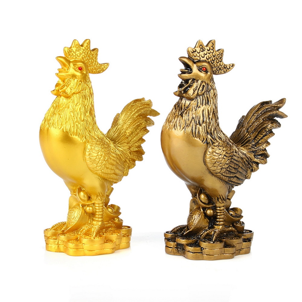 Rooster sculpture model resin gold chicken ornaments home decorations auspicious living room office desktop ornaments