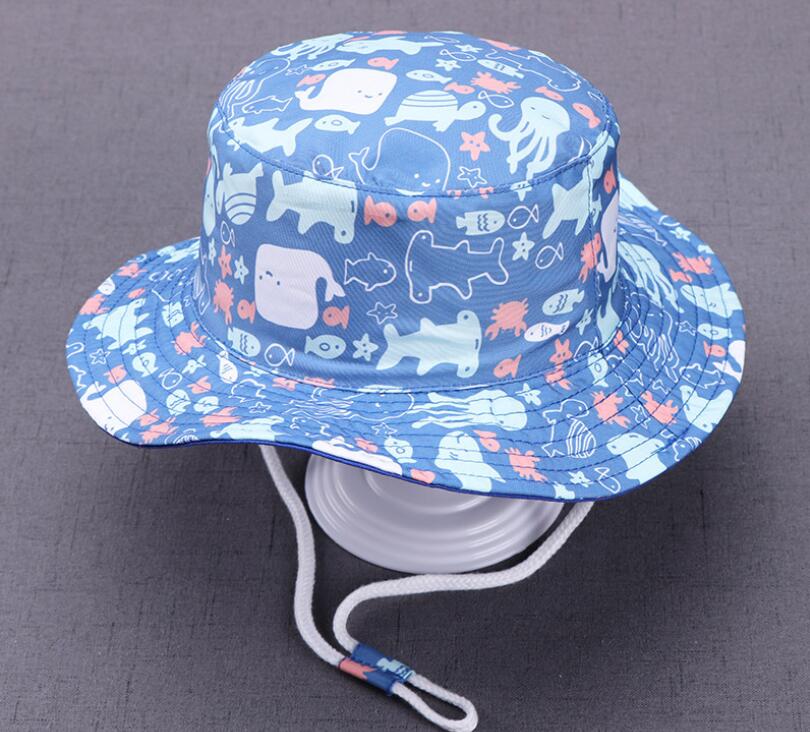 Baby Boy Hoed Cap Kinderen Kids Peuters Emmer Vissen Floppy Zonnehoed Jongens Leuke Dieren Shark Dinosaurus Print Mode 6M-6Y: WHITE / 50CM