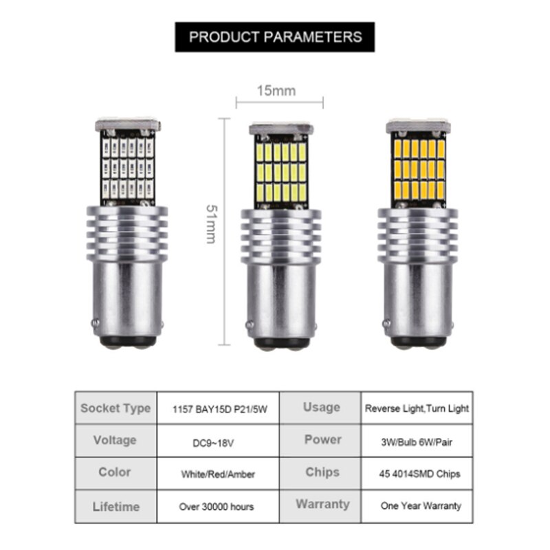1157 LED Canbus P21W/5W Bay15d 45 led smd 4014 de freno de bombilla de luz trasera