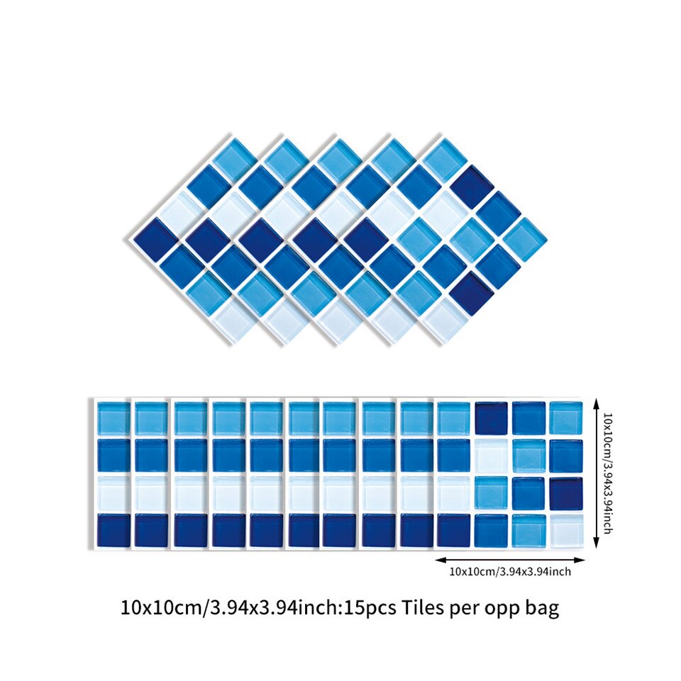 10*10cm*15 stk mosaik vægklistermærker dekorativ krystalfilm badeværelse køkken oliefast selvklæbende vinyl tapet hjem: Sj -10