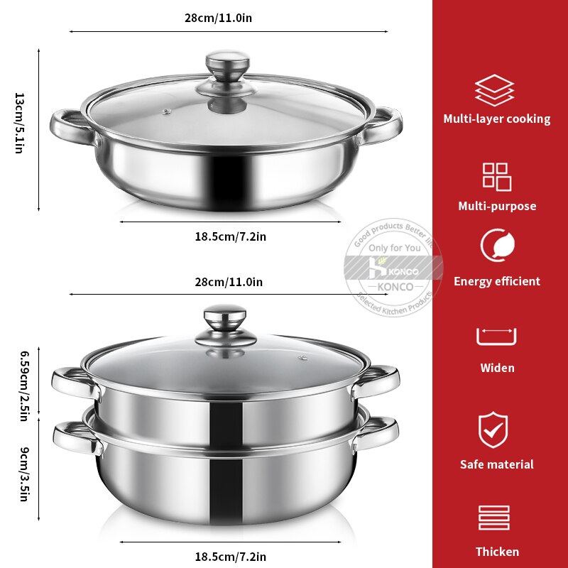 Roestvrij Staal Twee Lagen Steamer Pot Soep Stoom Pot Transparante Glazen Deksel Keuken Kookgerei Voor Universal Gas Inductie Fornuis