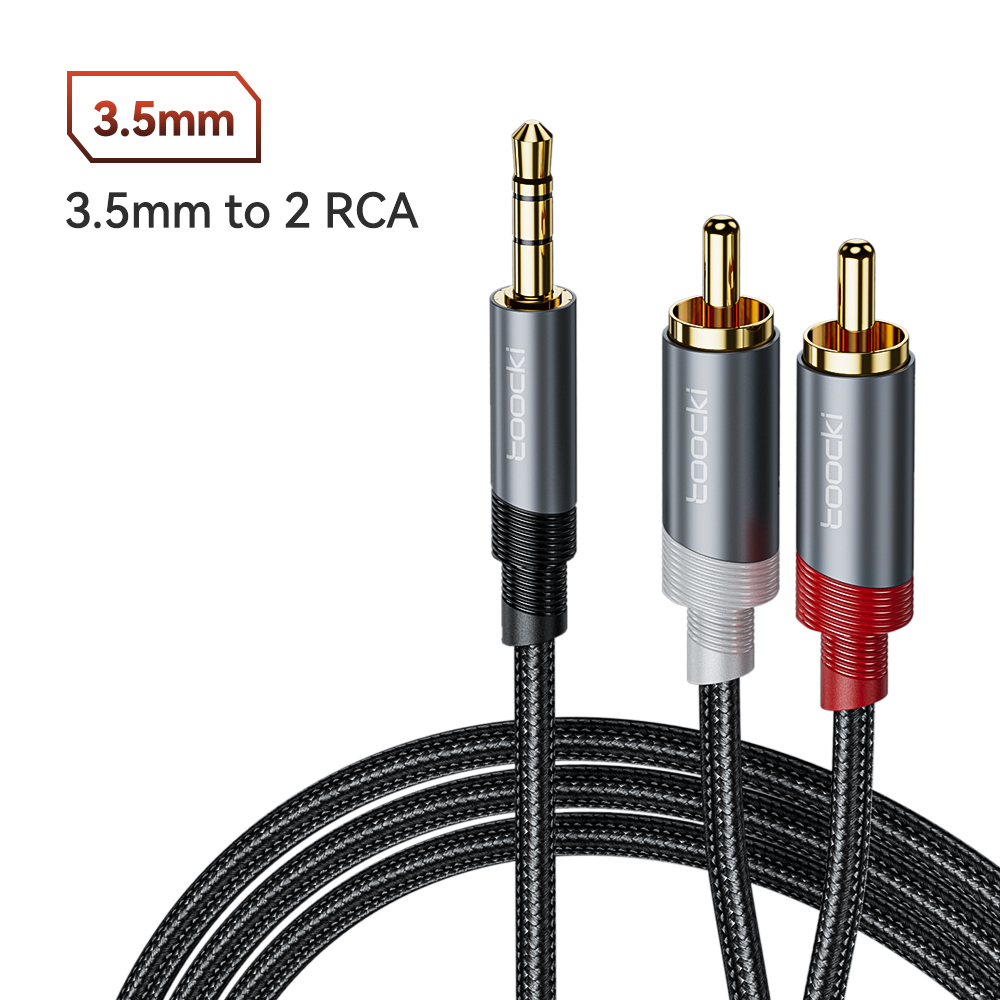 Toocki RCA Kabel 3.5mm Jack naar 2 RCA AUX Audio Kabel Splitter voor Smartphone Versterker Home Theater AUX kabel RCA: Rood / 2m