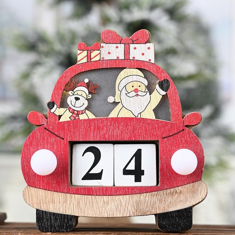 Jouluauto kalenteri led hehkuva puinen riipus joulukuusen koristelu joulupukki lapsen adventtikalenteri lelu