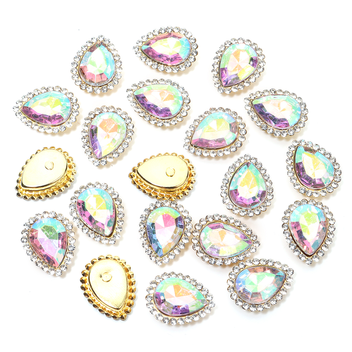 20 piezas forma de gota de agua de girasol, garra de costura, diamantes de imitación, cristales, cuentas de vidrio, botones, piedras para coser, diamantes de imitación para coser ropa: Oro