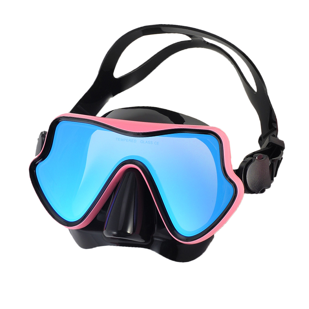 Maschera subacquea per snorkeling Occhialini da nuoto Gonna in silicone Maschera subacquea con lente colorata Vetro temperato Ampia vista per giovani adulti: marina militare Blu
