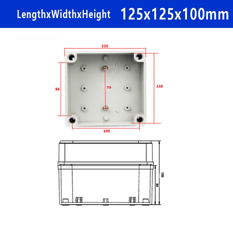 IP67 Waterproof Plastic Enclosure Box Electronic ABS Material Outdoor Junction Box Electrical Project Instrument Case DIY: 125x125x100mm