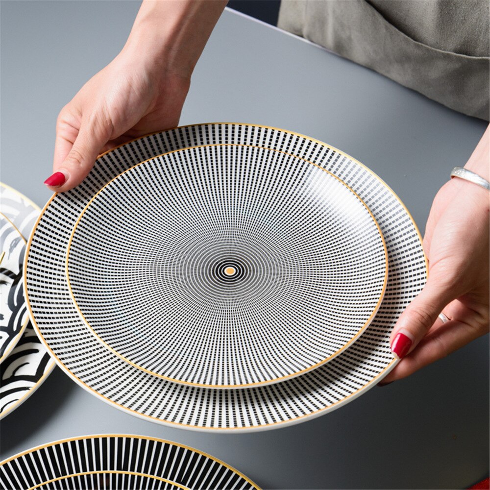 Bordservice keramisk middagstallerken sæt fad 8/10 tommer porcelæn sød dessert tallerken spisestel europæisk geometri moderne tallerken