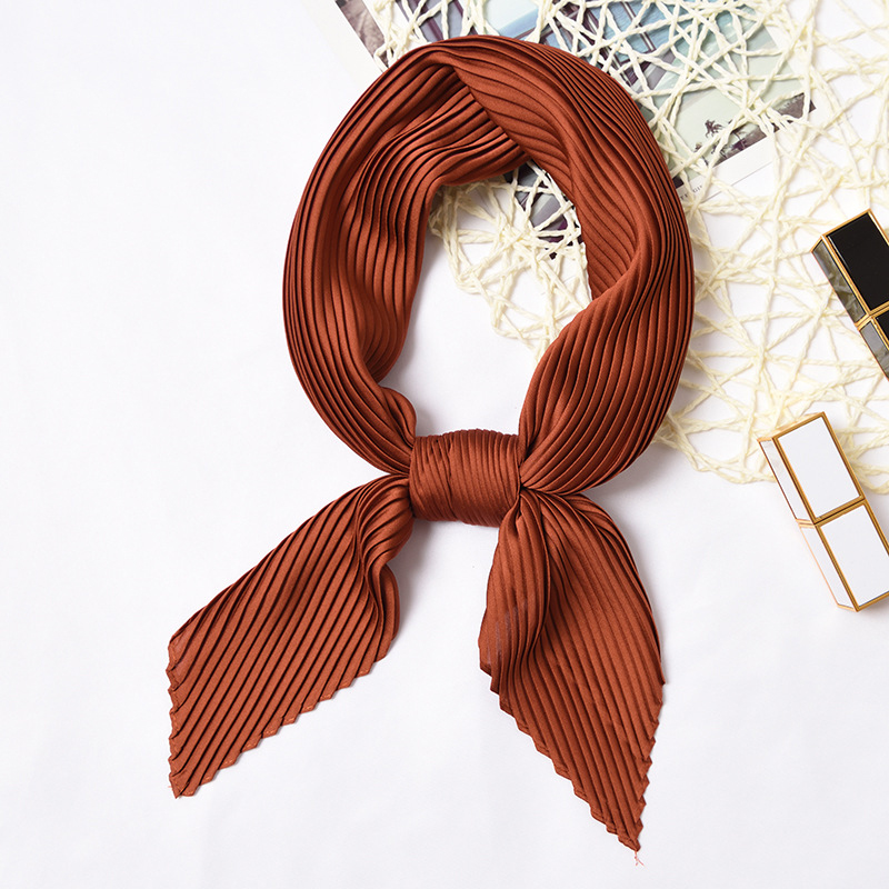 Plain Women Square Silk Scarf Skinny Ribbon Head Neck Small Pleated Hair Tie Band Kerchief Satin Foulard Scarves