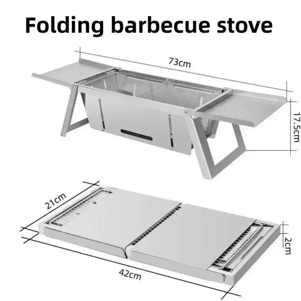 Utomhusgrill i rostfritt stål för hemmabruk och utomhusgrill med kol, rökfri, bärbar och hopfällbar grill