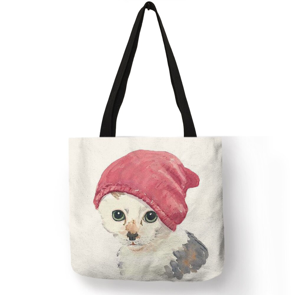 Cute Cat Print Reusable Shopping Bag Women Bags Summer Tote Bag Traveling School Bags B06034: 014