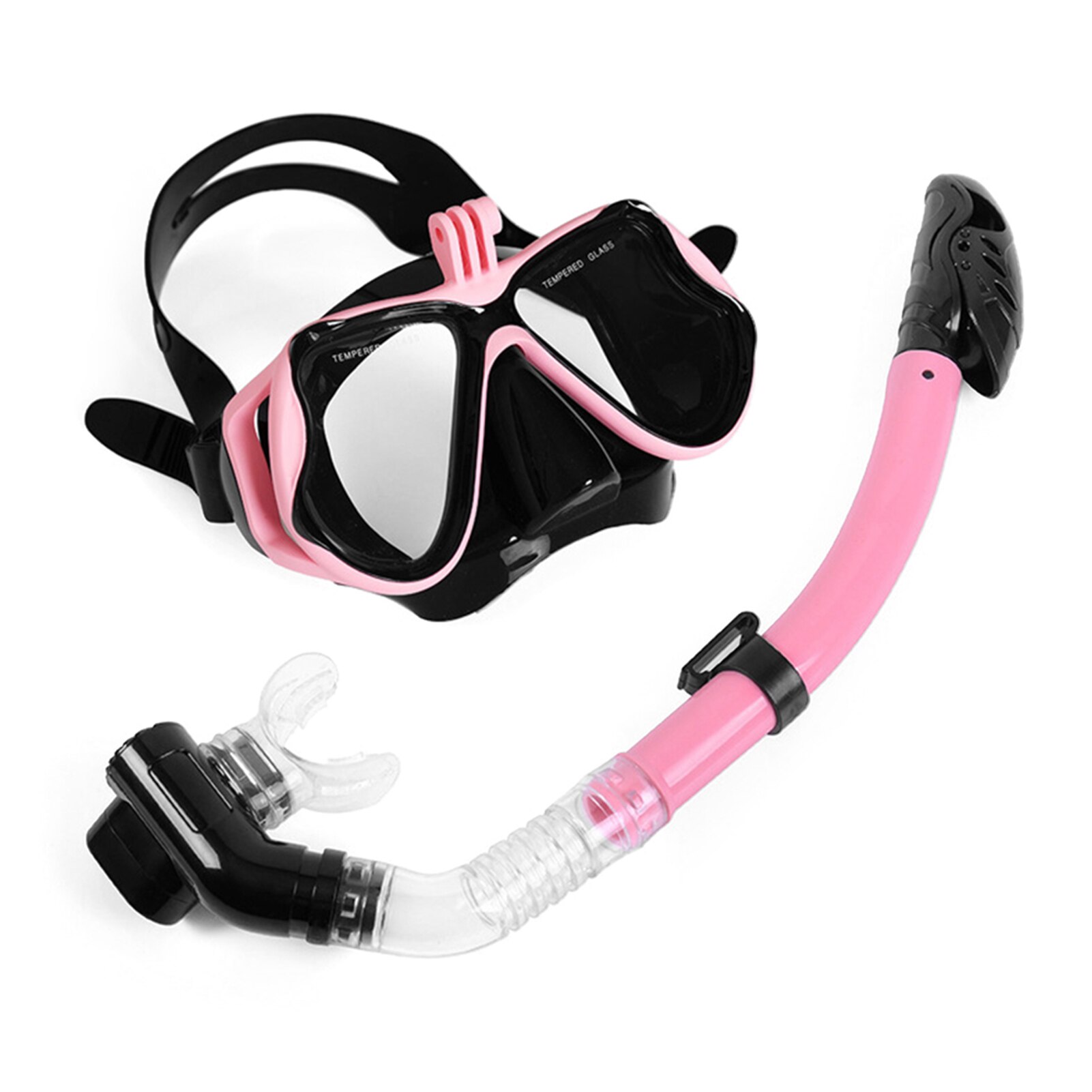Dry Snorkel Mask Set Snorkeling Gear Foldable Snorkel Goggles Anti Fog Tempered Glass Snorkel Goggles for Swimming Scuba Diving: Pink