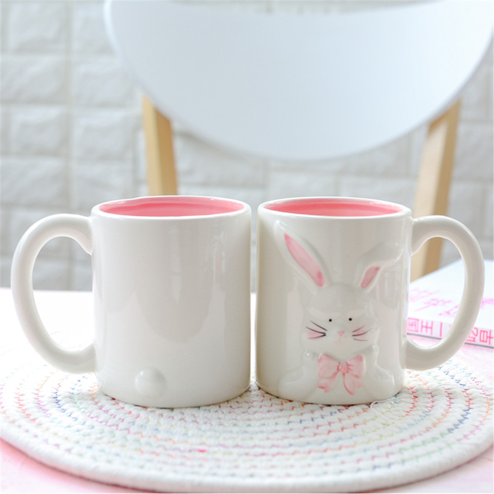 Söt kanin keramisk kaffemugg frukost kaffe mjölk te koppar stor kapacitet drinkware hemmakontor älskare par