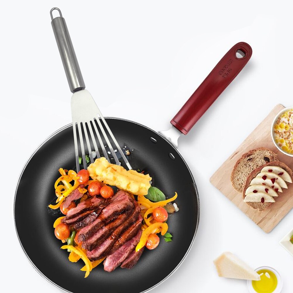 Håndholdt slikkepott rustfritt stål flerbruks slisset tynn fisk varmebestandig ikke-pinne steking grilling kokekar