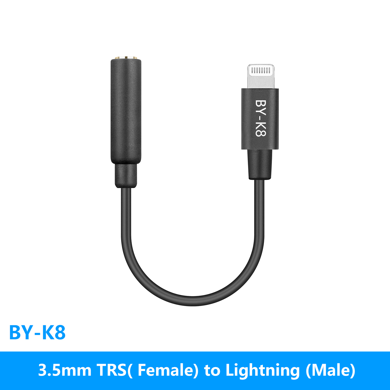 Boya BY-K1-K9 3.5mm trs para relâmpago/typec iphone android telefone áudio para microfone adaptador cabo acessórios 0.06m linha de dados: Preto