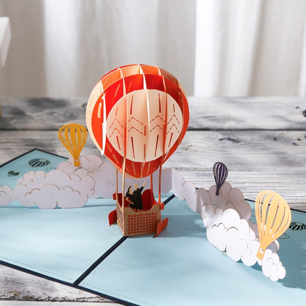 AIT-tarjeta de felicitación plegable 3D, globo de fuego, Pop-Up