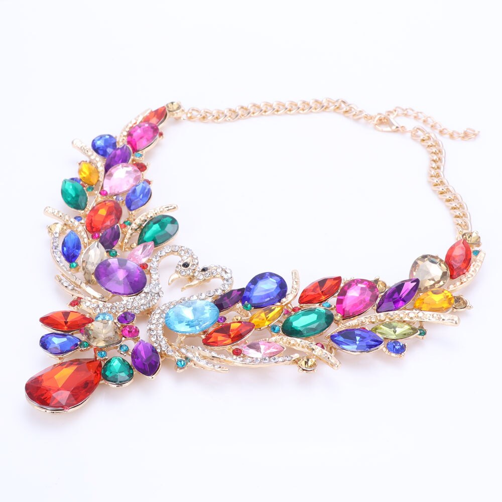 Crystal Bridal Jewelry Sets Gold/Silver Plated Swan Pendant Necklace Women Party Wedding Prom Necklace Earring Accessories