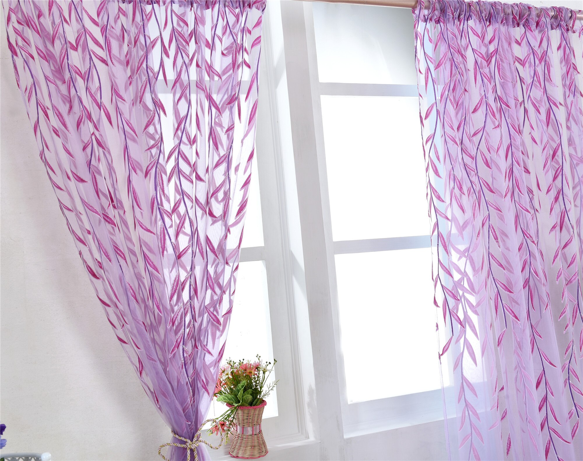 Modern Tulle Curtains for Living Room Bedroom Kitchen Green Leaf Sheer Curtains for Window Tulle Curtains Drapes