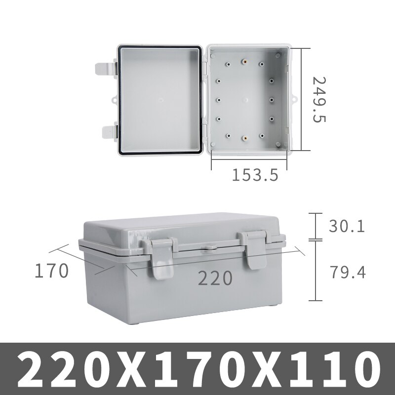 Electronic Box Buckle Waterproof Box Hinge Buckle ABS Plastic Electrical Control Box Lock Terminal Junction Box: 220x170x110mm