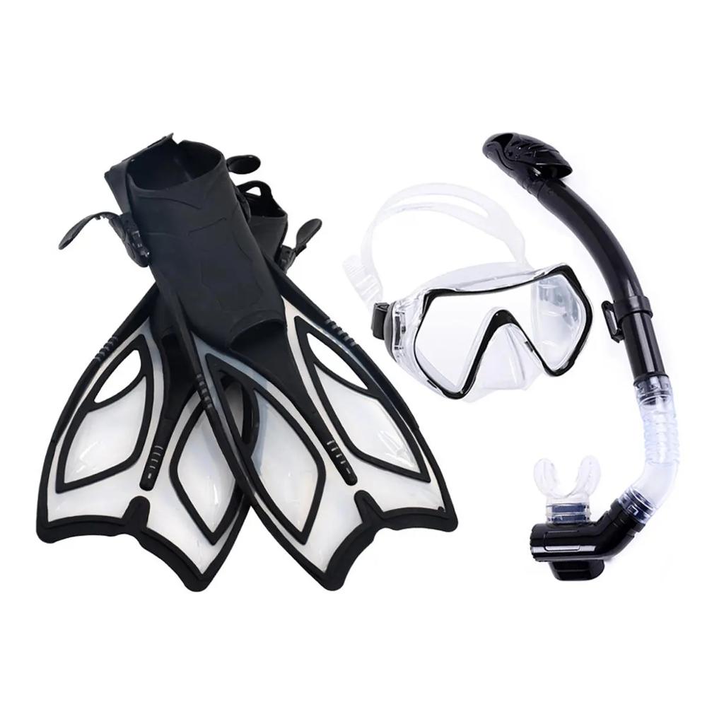 Juego de esnórquel , máscara de buceo subacuática, aletas de natación, gafas de esnórquel superior seco de respiración libre, aletas y esnórquel