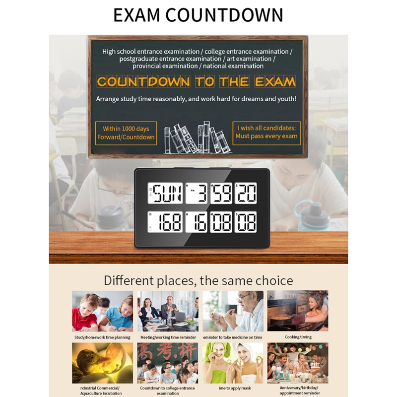 Dual Kitchen Timer Cooking Timer 2 Channels Count Up ＆ Down Timer with Magnetic Back 999 Days 7 Colors Backlight