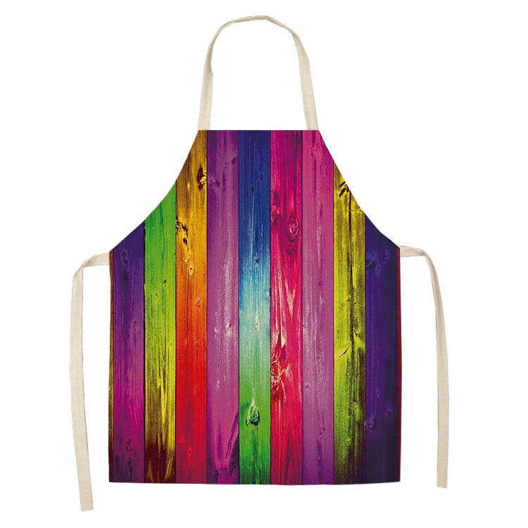 1Pc Rainbow Kleurrijke Geometrische Keuken Chef Schort Voor Vrouwen Katoen Linnen Bib Huishoudelijke Schoonmaken Overgooier Keukenschort 53*65Cm: K