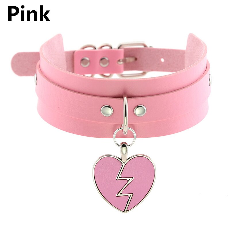 Frauen Männer Charm Herz-Form Anhänger Kragen Choker Halskette Schmuck Breiten Leder Einstellbare Halsband Partei Schmuck Zubehör: Pink