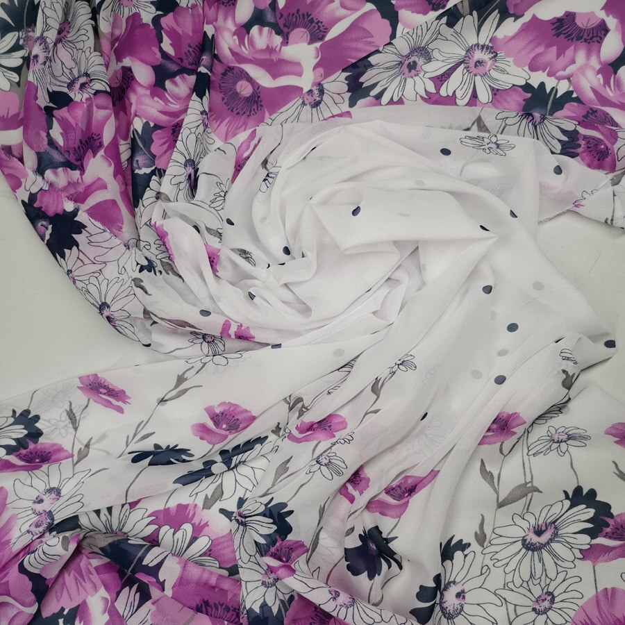 Posicionamiento imprimir tela de Chifón con flores estilo chino ciruelo de impresión antigua falda Cosplay vestido de pañuelo de tela: A