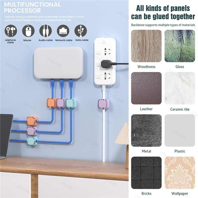 Kleurrijke 6-delige magnetische kabelclips Kabel Gladde verstelbare snoerhouder onder bureau Kabelbeheer Draadhouder Kabels Organizer