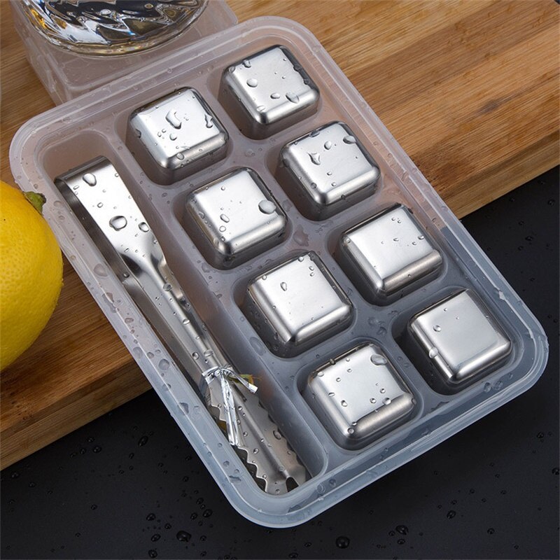 Whisky Stones Ice Cubes Set Reusable Food Grade Reusable Stainless Steel Ice Cube Wine Cooling Cube Chilling Rock Party Bar Tool