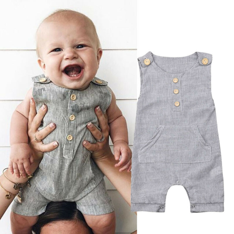 Newborn Baby Boy Cotton linen Romper Jumpsuit Sleeveless Clothes Set