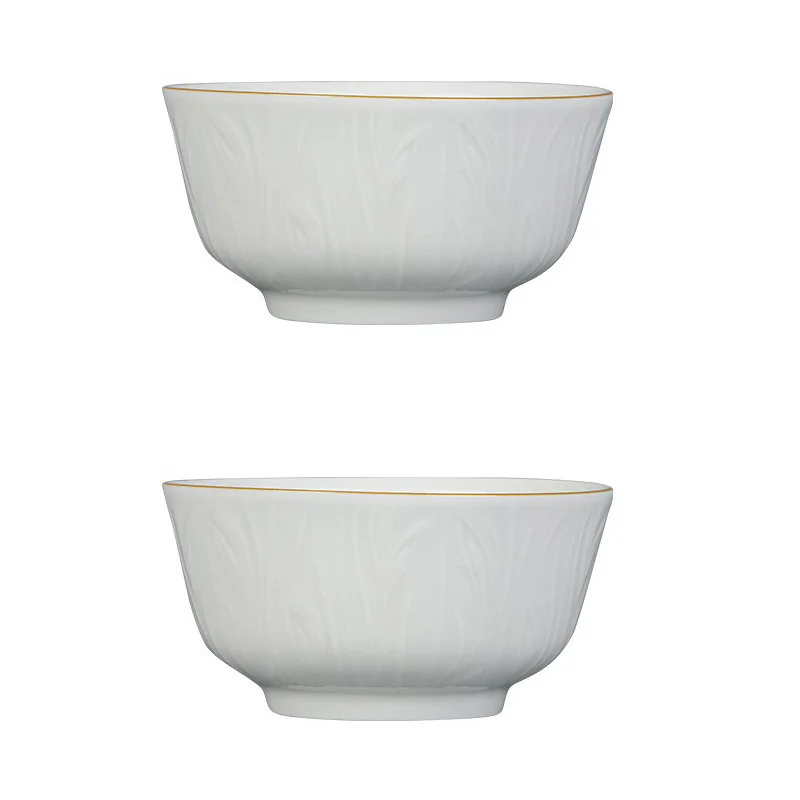 Pure White Ceramic Tableware Relief Golden Edge Fruit Vegetable Plate Easy-to-clean Rice Bowl Kitchen Tableware: Pink