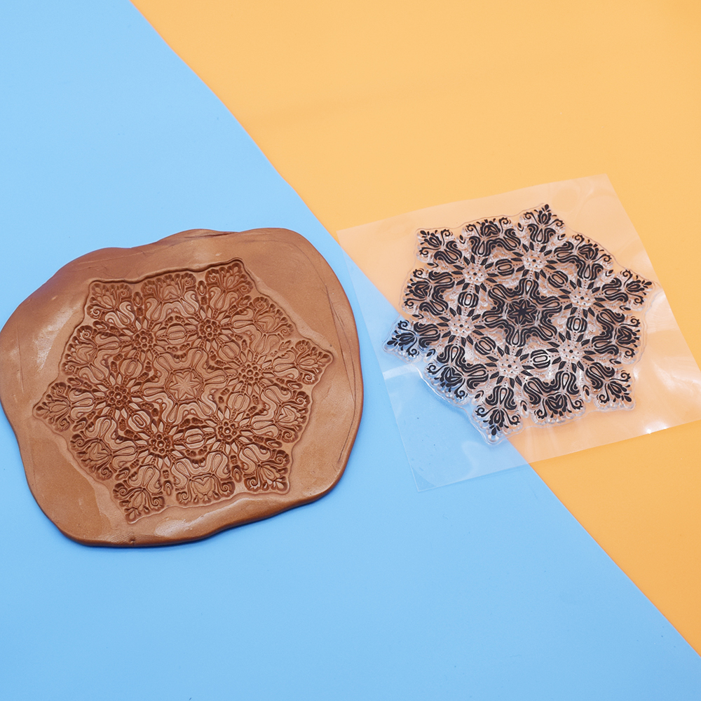 9 cm Ronde Mandala Polymeer Klei Textuur Stempel Vellen Emboss Mat Indruk Modellering voor Keramisch Aardewerk DIY Sieraden Art Craft: Dark Gray