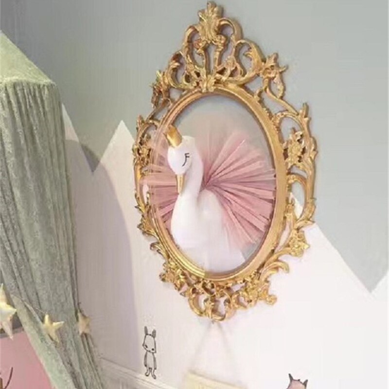 Bonito y práctico Cisne 3D de corona dorada, arte de pared colgante para niña, muñeco de cisne, juguete de peluche, cabeza de Animal, decoración de pared para habitación de niños, cumpleaños