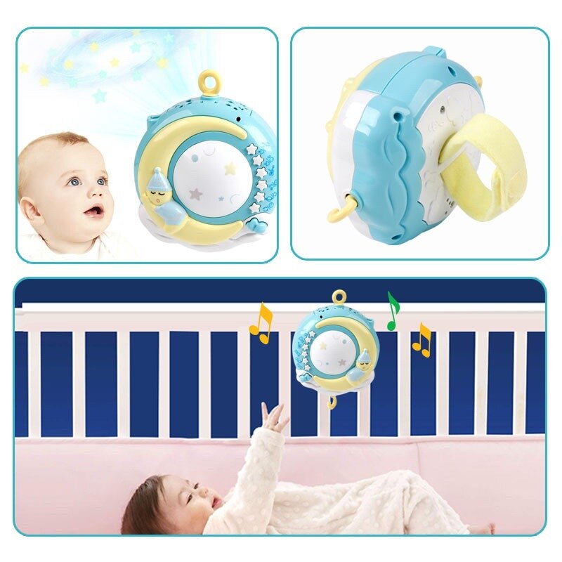 QWZ Baby Rattles Crib Mobiles Toy Months Newborn Infant Baby Toys Holder Rotating Mobile Bed Bell Musical Box Projection 0-12