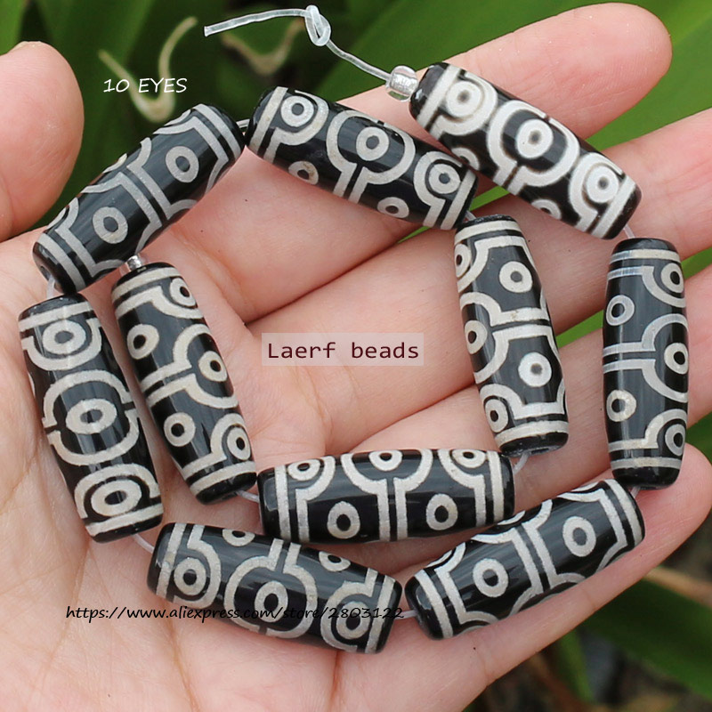Ágata Natural negra/verde, cuentas de ágata Dzi del Tíbet antiguo, fabricación de joyas DIY, alrededor de 10x30mm, 1 pieza: Negro
