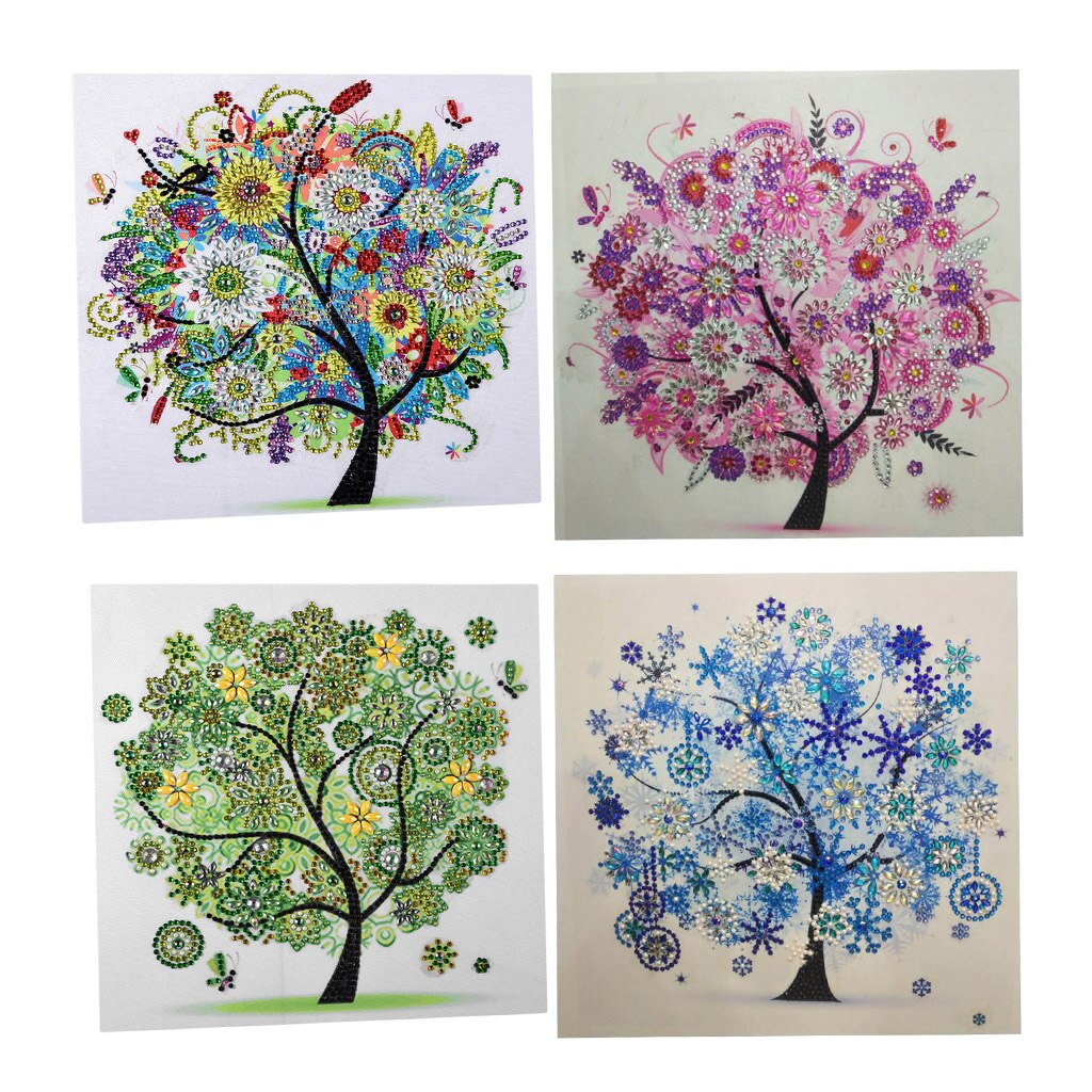 4pcs DIY Diamond Painting Four Seasons Tree Special Shaped Diamond Cross Stitch Kits Crystal Rhinestone Picture Arts