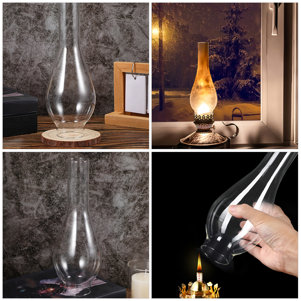 2 Pcs Glass Oil Lamp Chimney Antique Clear Kerosene Lamp Shade Replacement Vintage Lantern Covers Lighting Accessories