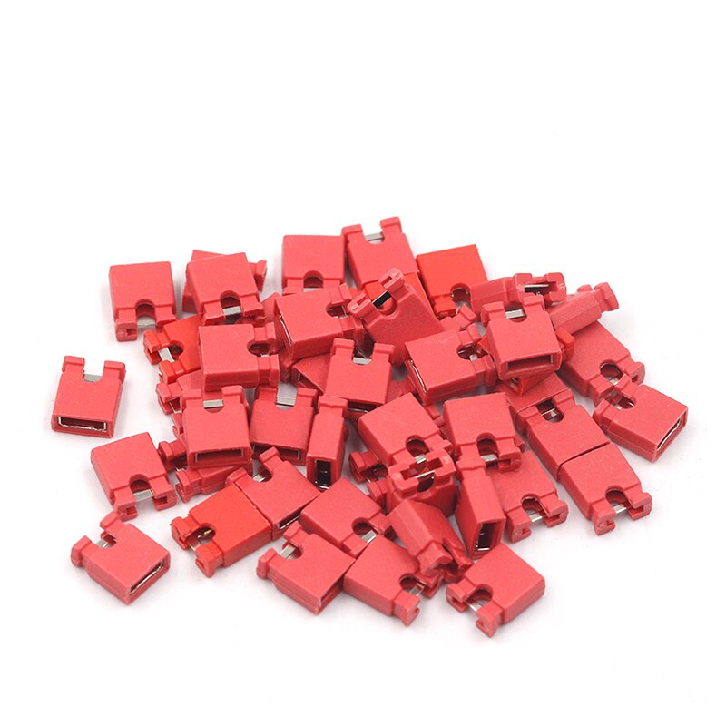 50pcs pas de cavalier capuchon court et têtes et boîtiers de fil 2.54MM SHUNT noir jaune blanc vert rouge bleu: Short-Red
