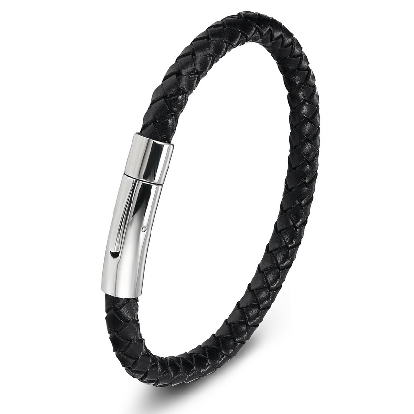 XQNI-pulsera de cuero genuino para hombre y mujer, brazalete de cuero con imán, pulsera de cuerda de acero inoxidable: style 2 / los 21cm