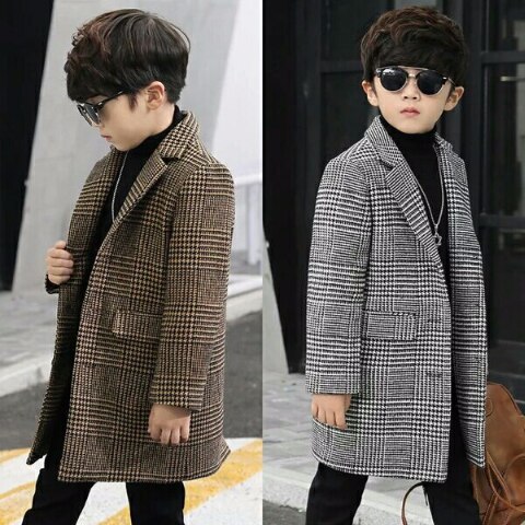 Autumn Winter Boys Jacket Wool Coat Kids Lattice Coats Windbreaker Children Clothes Teen Boys Trench Coat G114