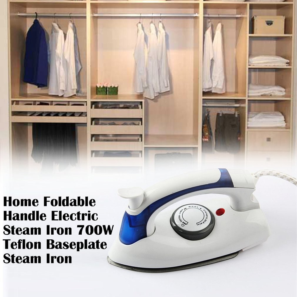 700W Portable Compact Size Foldable Handle Electric Steam Iron Teflon Baseplate Steam Iron Handheld Home Travel Use