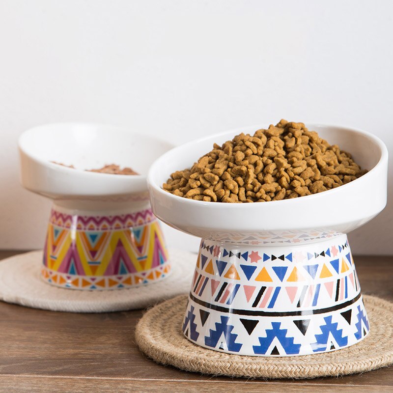 Cuenco de cerámica antideslizante para mascotas, comedero para gatos, protección de 45 grados para el cuello del perro, contenedor de comida, alimentación de agua, productos para perros