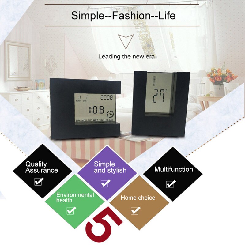 360 Degree Overturn LED Digital Alarm Clock Temperature Thermometer Desk Time Date Display Calendar Timer Table Led Clock